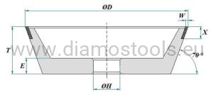 Diamond grinding wheel  11V9/70 Ø125 high performance (2x10)